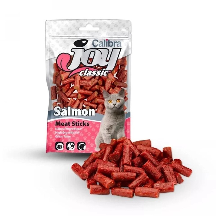 Batoane pentru pisici Calibra Cat Joy Classic somon 70 g, delicatesă din carne de somon, hrănire complementară pentru pisici adulte