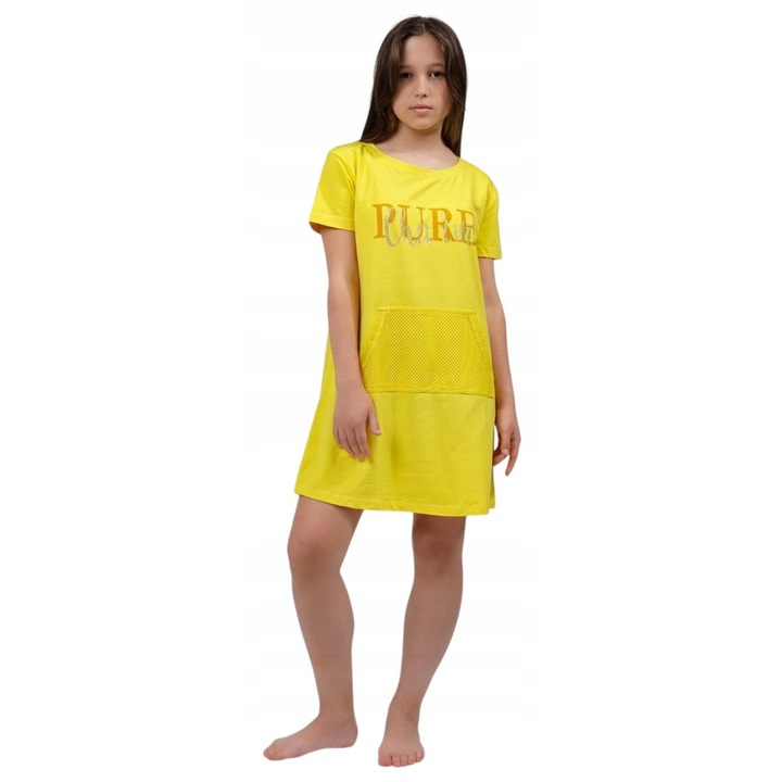 Rochie Pentru Fetite, Mod Kids, Galben, Croi Lejer Si Confortabil, Buzunare Practice, Material: 100% Bumbac Poplin Premium, Galben