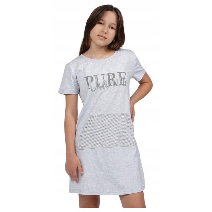 Rochie Pentru Fetite, Mod Kids, Gri, Croi Lejer Si Confortabil, Buzunare Practice, Material: 100% Bumbac Poplin Premium