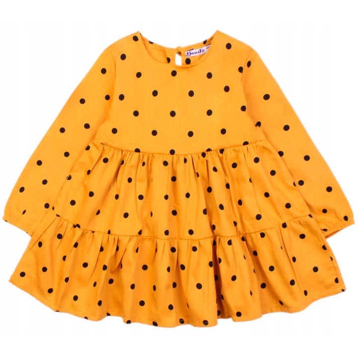 Рокля за момичета, Mod Kids, дълги ръкави, изработена от 100% висококачествен памук, Жълт