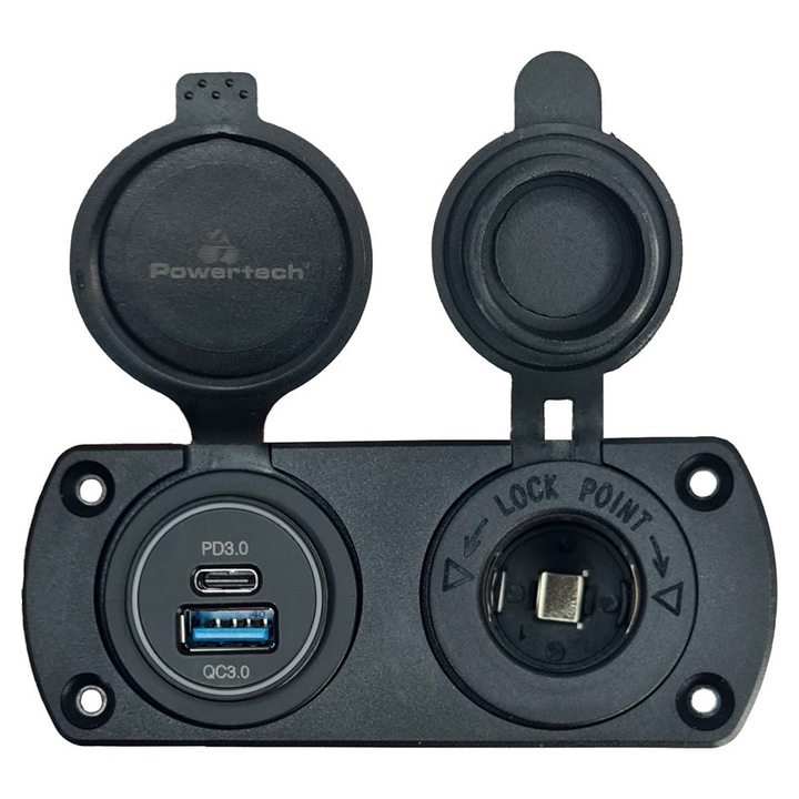 Priza 12V POWERTECH PTL-001, USB/USB-C, IP65