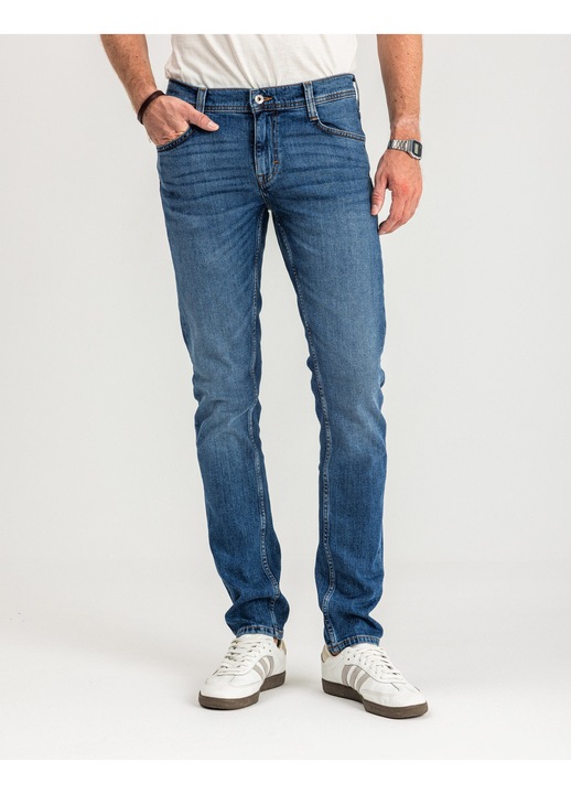 Ferfi farmernadrag, Mustang, Oregon Slim, Slim Fit, Kozepes derek, Kenyelmes es tartos, Rugalmas anyag, Klasszikus szabas, Idealis munkahoz es mindennapi viseletre, Cipzar, Pamut, Elasztan, Kek, Sötétkék