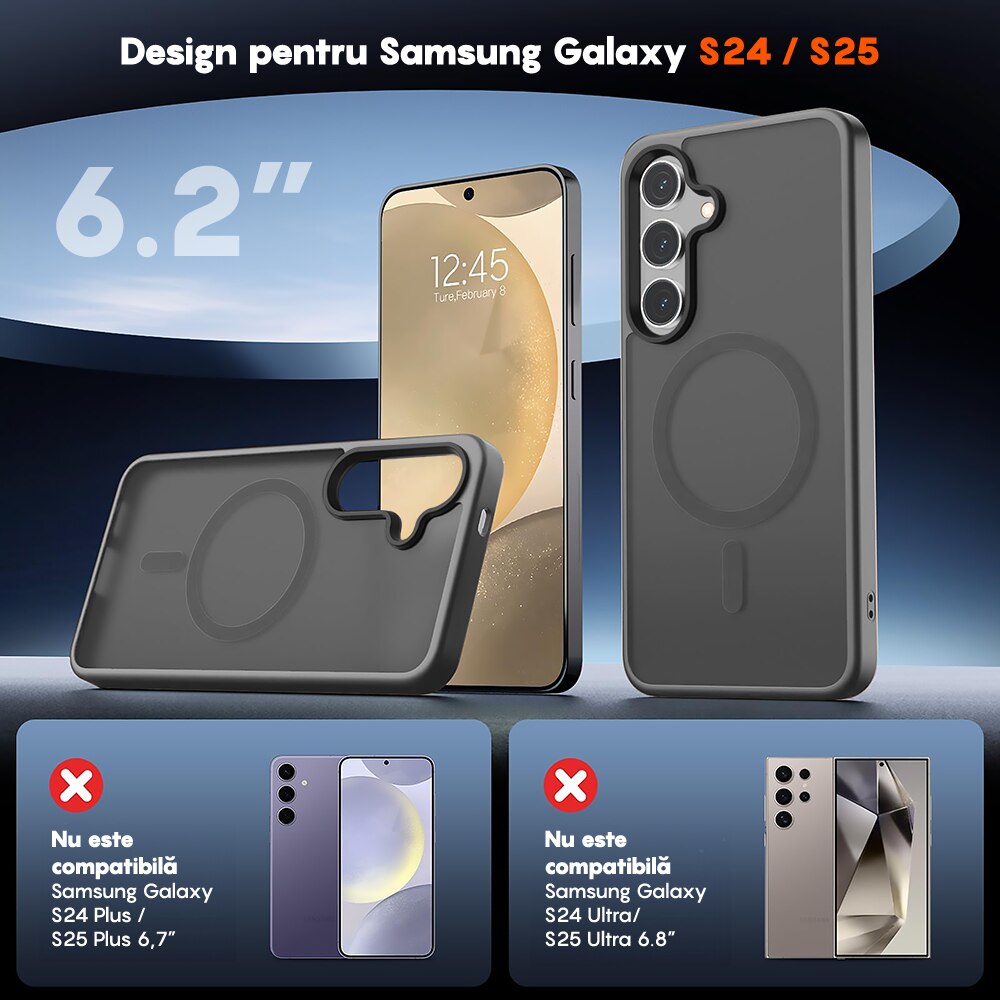 Husa compatibila cu Incarcare Magsafe pentru Samsung Galaxy S25, CASEY STUDIOS™, de Protectie, Slim, pentru Incarcare Wireless, Margini Ridicate pentru Protectia Ecranului si a Camerelor, Verde