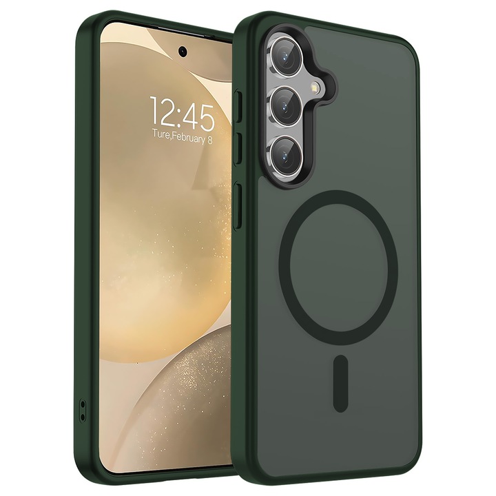 Husa compatibila cu Incarcare Magsafe pentru Samsung Galaxy S24, CASEY STUDIOS™, de Protectie, Slim, pentru Incarcare Wireless, Margini Ridicate pentru Protectia Ecranului si a Camerelor, Verde