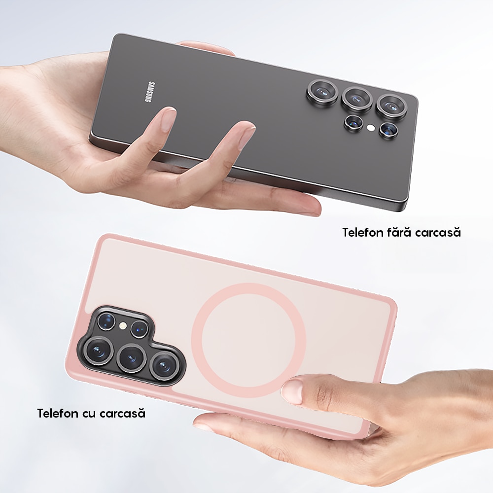 Husa compatibila cu Incarcare Magsafe pentru Samsung Galaxy S25 Ultra, CASEY STUDIOS™, de Protectie, Slim, pentru Incarcare Wireless, Margini Ridicate pentru Protectia Ecranului si a Camerelor, Roz