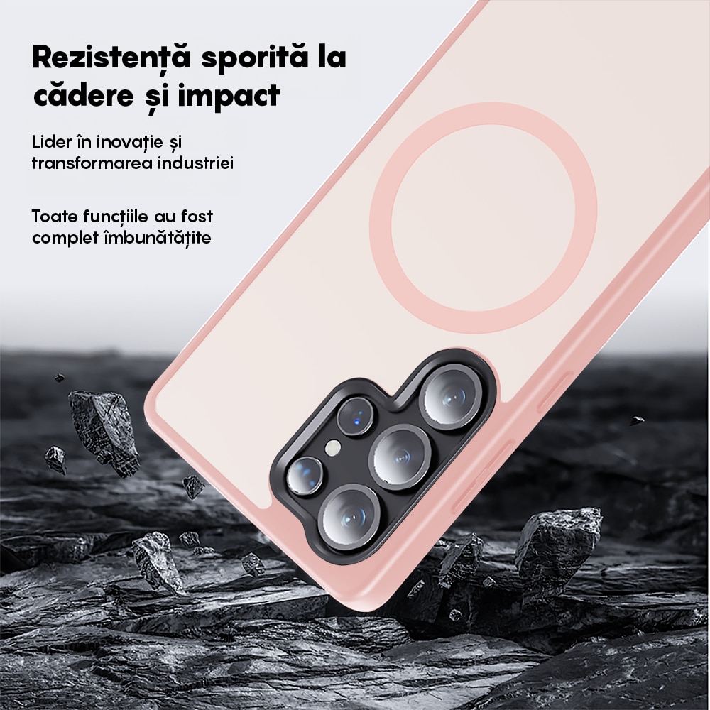 Husa compatibila cu Incarcare Magsafe pentru Samsung Galaxy S25 Ultra, CASEY STUDIOS™, de Protectie, Slim, pentru Incarcare Wireless, Margini Ridicate pentru Protectia Ecranului si a Camerelor, Roz