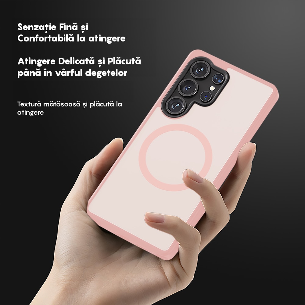 Husa compatibila cu Incarcare Magsafe pentru Samsung Galaxy S25 Ultra, CASEY STUDIOS™, de Protectie, Slim, pentru Incarcare Wireless, Margini Ridicate pentru Protectia Ecranului si a Camerelor, Roz