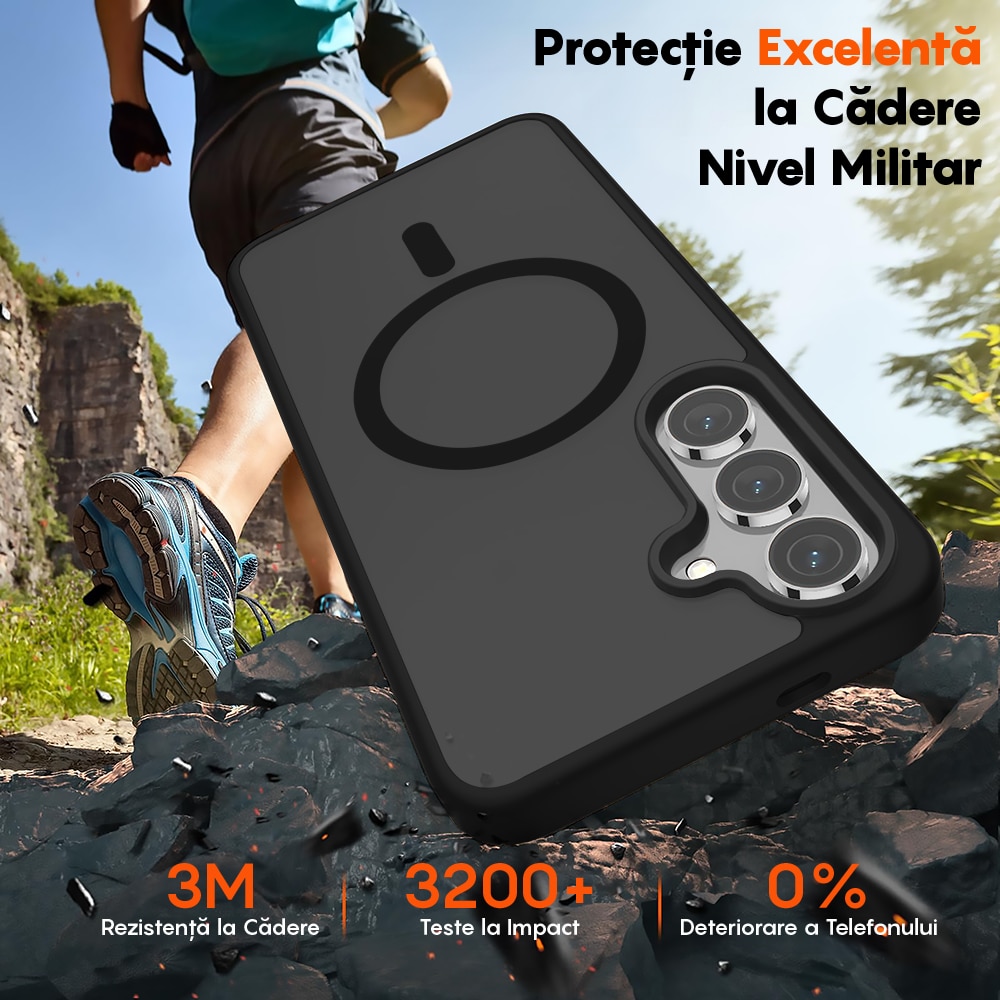 Husa compatibila cu Incarcare Magsafe pentru Samsung Galaxy S25, CASEY STUDIOS™, de Protectie, Slim, pentru Incarcare Wireless, Margini Ridicate pentru Protectia Ecranului si a Camerelor, Negru