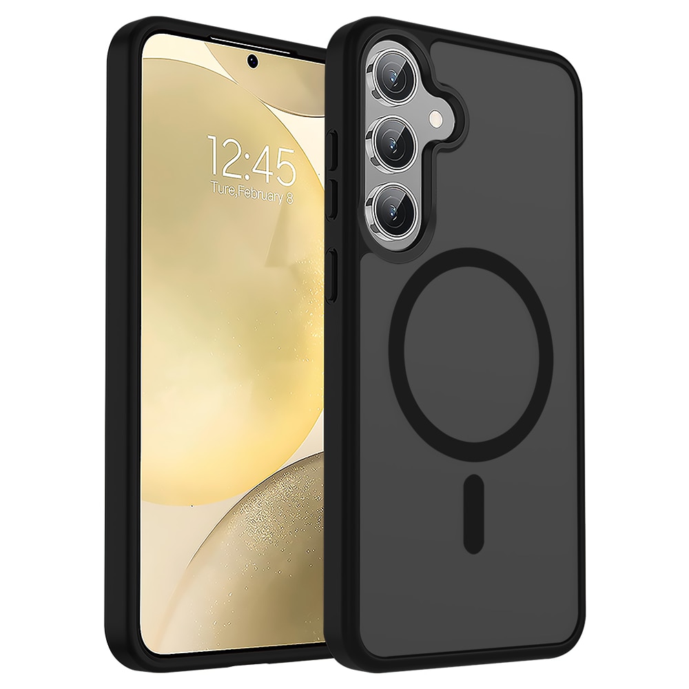 Husa compatibila cu Incarcare Magsafe pentru Samsung Galaxy S25 Plus, CASEY STUDIOS™, de Protectie, Slim, pentru Incarcare Wireless, Margini Ridicate pentru Protectia Ecranului si a Camerelor, Negru