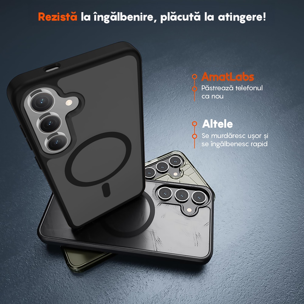 Husa compatibila cu Incarcare Magsafe pentru Samsung Galaxy S25 Plus, CASEY STUDIOS™, de Protectie, Slim, pentru Incarcare Wireless, Margini Ridicate pentru Protectia Ecranului si a Camerelor, Negru