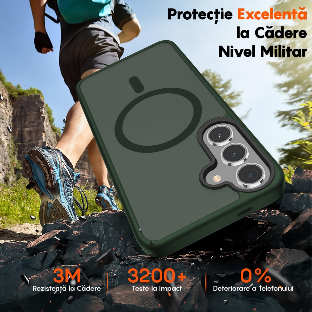 Husa compatibila cu Incarcare Magsafe pentru Samsung Galaxy S24 Plus, CASEY STUDIOS™, de Protectie, Slim, pentru Incarcare Wireless, Margini Ridicate pentru Protectia Ecranului si a Camerelor, Verde