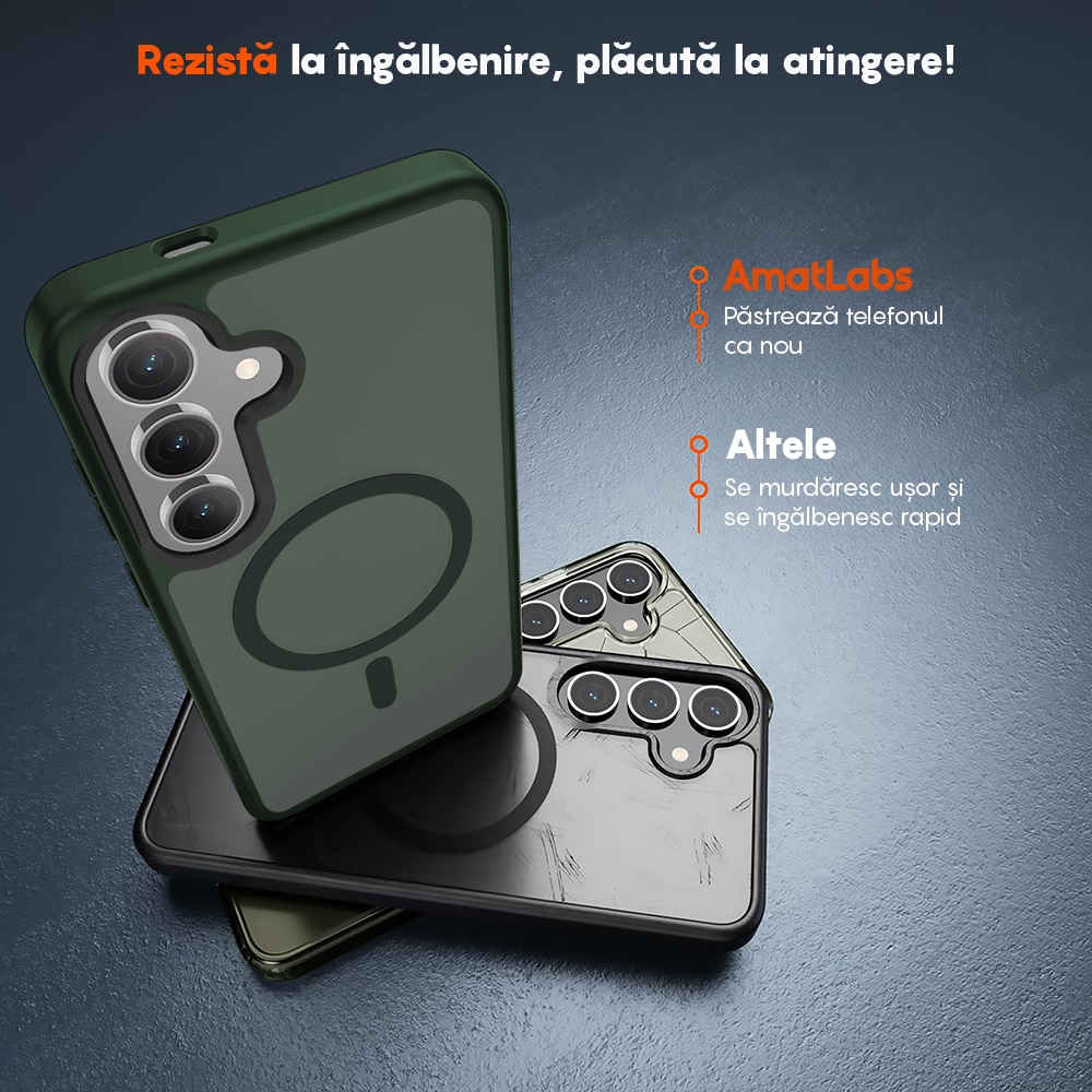 Husa compatibila cu Incarcare Magsafe pentru Samsung Galaxy S24 Plus, CASEY STUDIOS™, de Protectie, Slim, pentru Incarcare Wireless, Margini Ridicate pentru Protectia Ecranului si a Camerelor, Verde