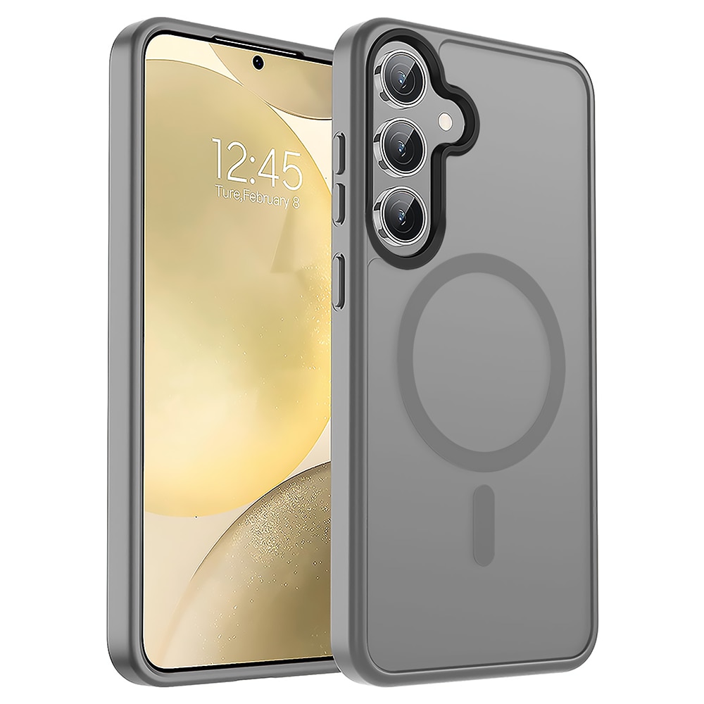 Husa compatibila cu Incarcare Magsafe pentru Samsung Galaxy S25 Plus, CASEY STUDIOS™, de Protectie, Slim, pentru Incarcare Wireless, Margini Ridicate pentru Protectia Ecranului si a Camerelor, Gri Deschis