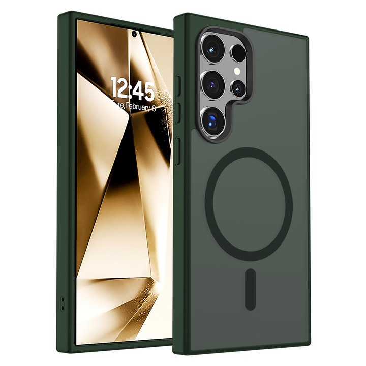 Husa compatibila cu Incarcare Magsafe pentru Samsung Galaxy S24 Ultra, CASEY STUDIOS™, de Protectie, Slim, pentru Incarcare Wireless, Margini Ridicate pentru Protectia Ecranului si a Camerelor, Verde