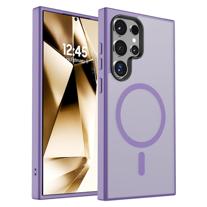 Husa compatibila cu Incarcare Magsafe pentru Samsung Galaxy S24 Ultra, CASEY STUDIOS™, de Protectie, Slim, pentru Incarcare Wireless, Margini Ridicate pentru Protectia Ecranului si a Camerelor, Mov Deschis