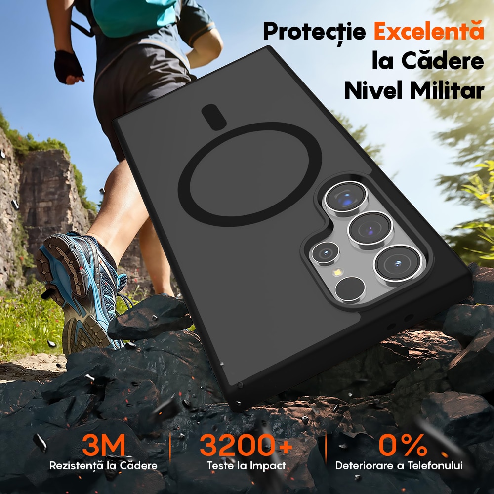 Husa compatibila cu Incarcare Magsafe pentru Samsung Galaxy S24 Ultra, CASEY STUDIOS™, de Protectie, Slim, pentru Incarcare Wireless, Margini Ridicate pentru Protectia Ecranului si a Camerelor, Negru