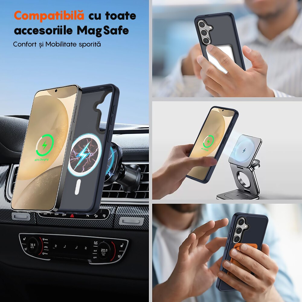 Husa compatibila cu Incarcare Magsafe pentru Samsung Galaxy S25, CASEY STUDIOS™, de Protectie, Slim, pentru Incarcare Wireless, Margini Ridicate pentru Protectia Ecranului si a Camerelor, Albrastru