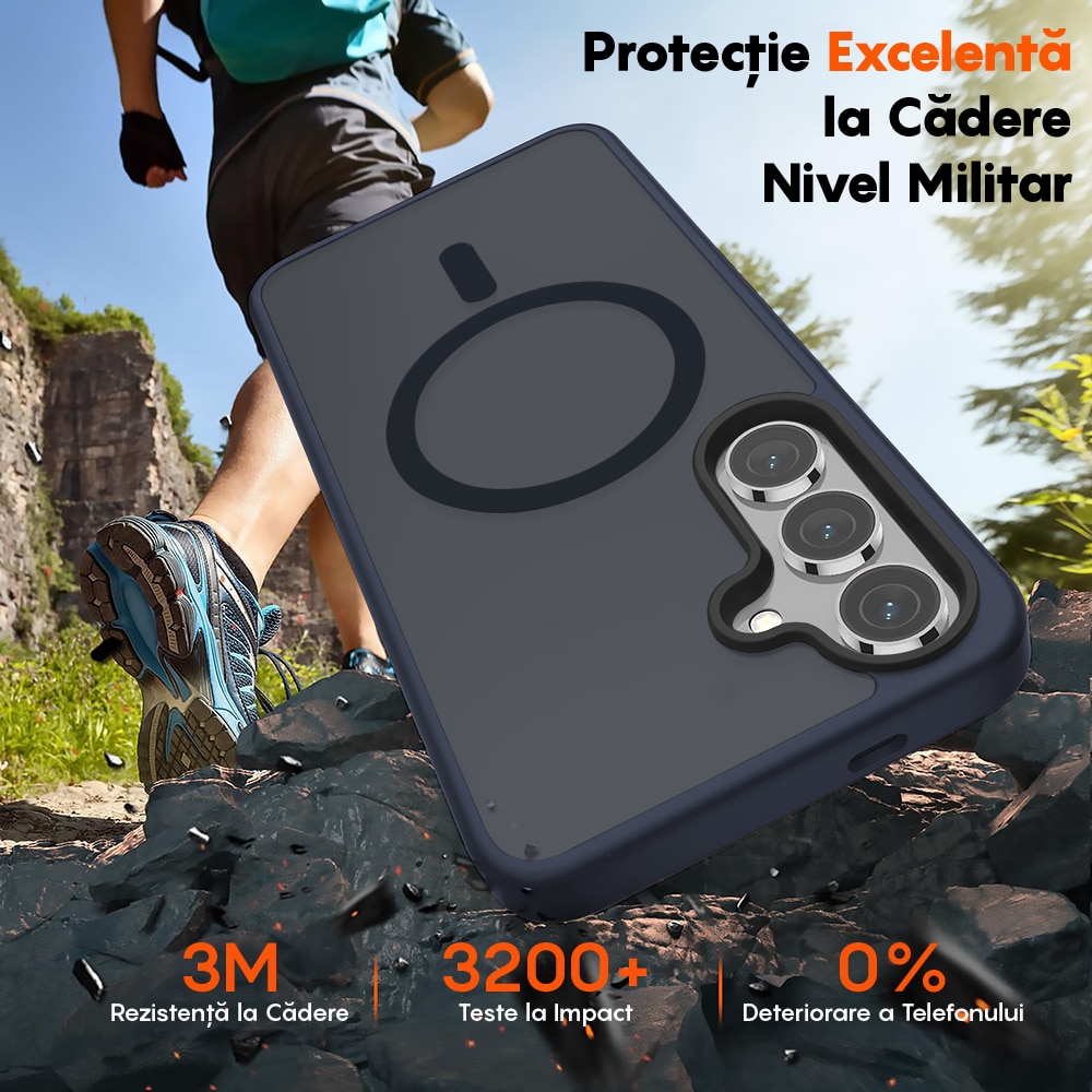 Husa compatibila cu Incarcare Magsafe pentru Samsung Galaxy S25, CASEY STUDIOS™, de Protectie, Slim, pentru Incarcare Wireless, Margini Ridicate pentru Protectia Ecranului si a Camerelor, Albrastru