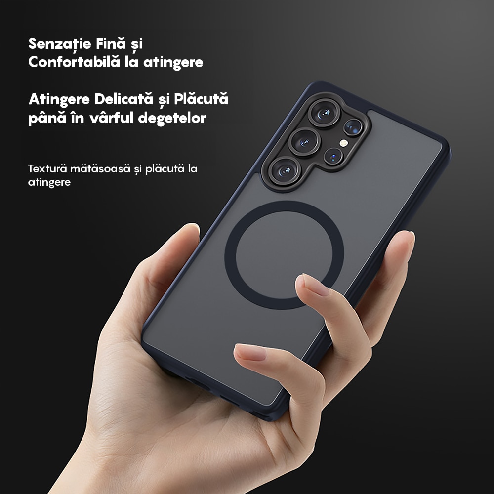 Husa compatibila cu Incarcare Magsafe pentru Samsung Galaxy S25 Ultra, CASEY STUDIOS™, de Protectie, Slim, pentru Incarcare Wireless, Margini Ridicate pentru Protectia Ecranului si a Camerelor, Albrastru