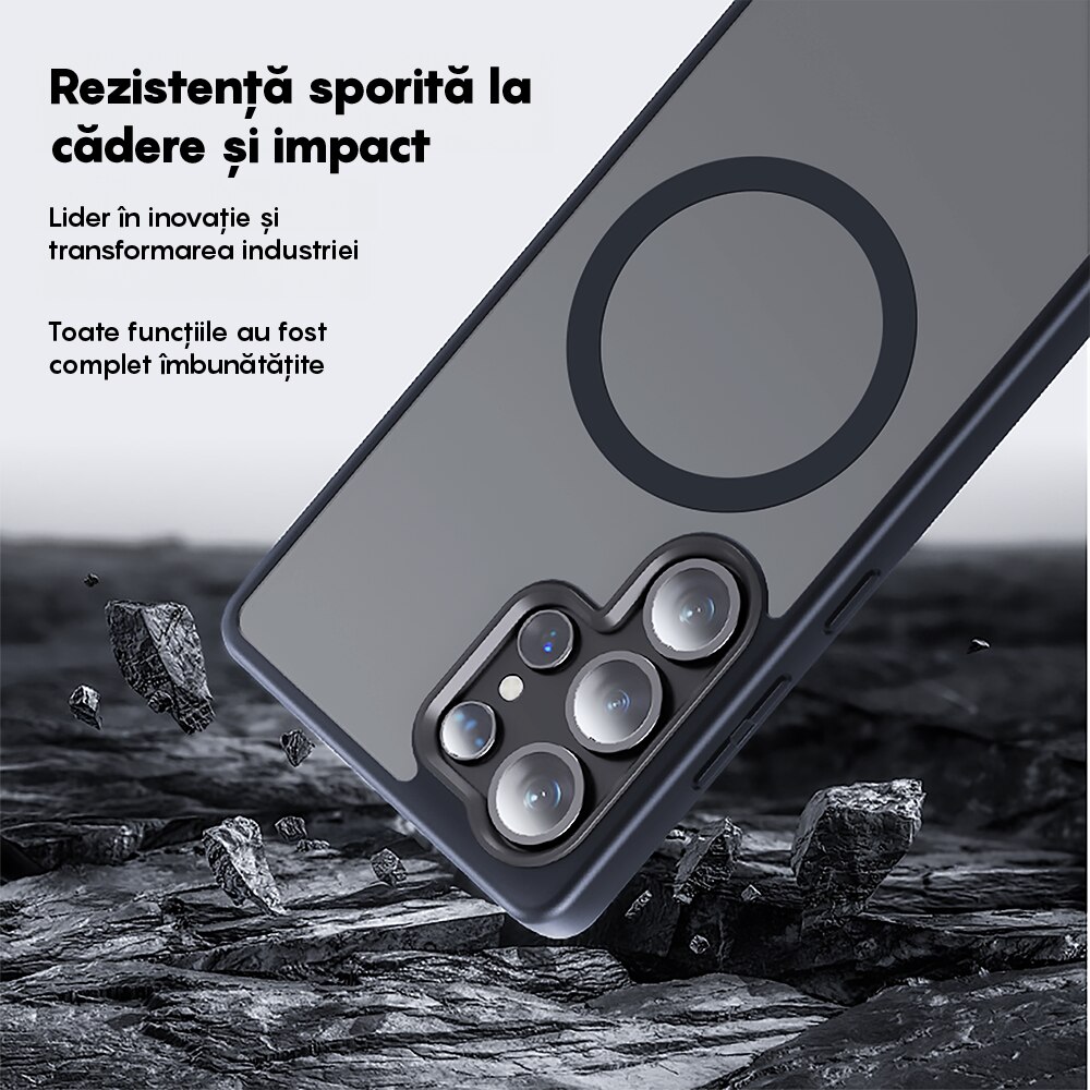 Husa compatibila cu Incarcare Magsafe pentru Samsung Galaxy S25 Ultra, CASEY STUDIOS™, de Protectie, Slim, pentru Incarcare Wireless, Margini Ridicate pentru Protectia Ecranului si a Camerelor, Albrastru