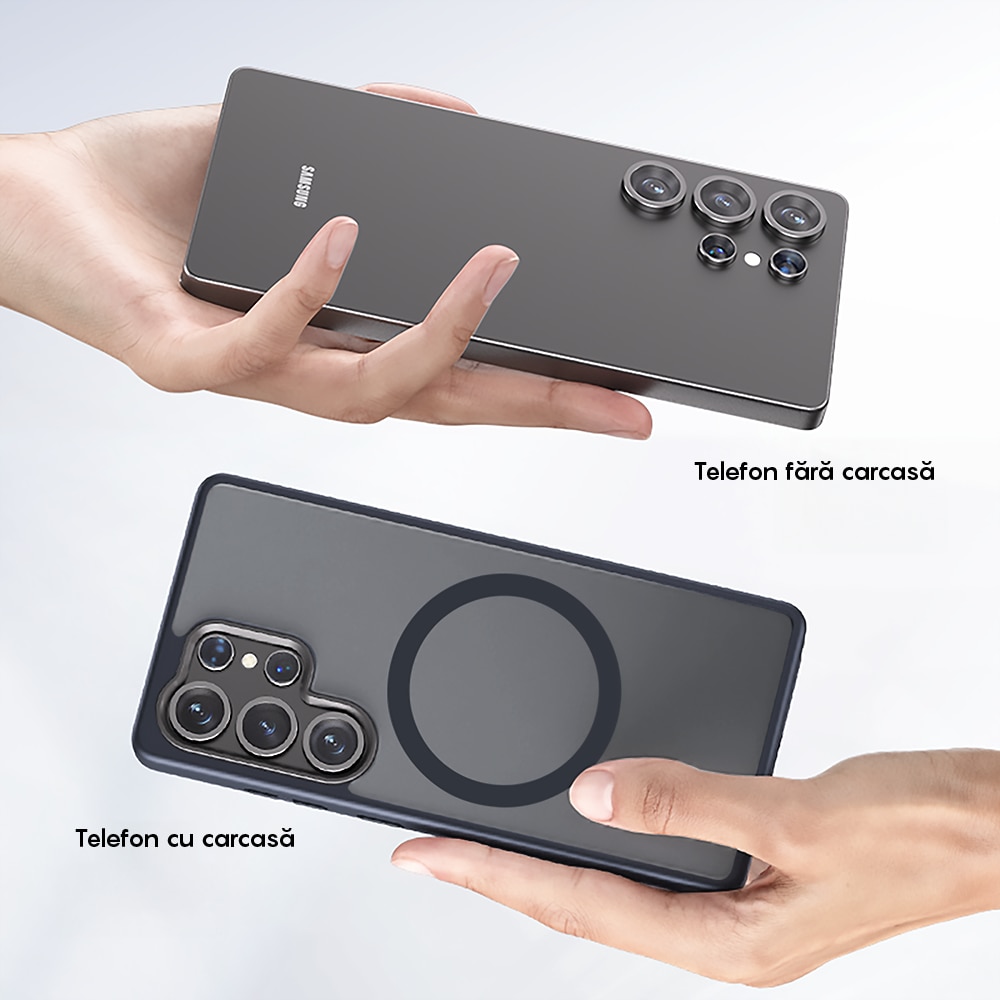 Husa compatibila cu Incarcare Magsafe pentru Samsung Galaxy S25 Ultra, CASEY STUDIOS™, de Protectie, Slim, pentru Incarcare Wireless, Margini Ridicate pentru Protectia Ecranului si a Camerelor, Albrastru