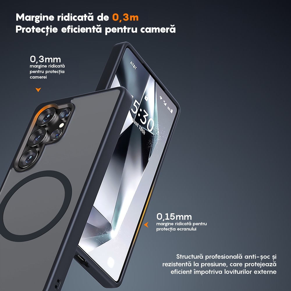 Husa compatibila cu Incarcare Magsafe pentru Samsung Galaxy S25 Ultra, CASEY STUDIOS™, de Protectie, Slim, pentru Incarcare Wireless, Margini Ridicate pentru Protectia Ecranului si a Camerelor, Albrastru