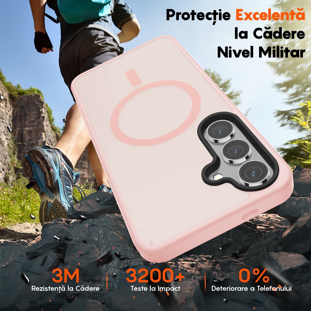 Husa compatibila cu Incarcare Magsafe pentru Samsung Galaxy S25, CASEY STUDIOS™, de Protectie, Slim, pentru Incarcare Wireless, Margini Ridicate pentru Protectia Ecranului si a Camerelor, Roz