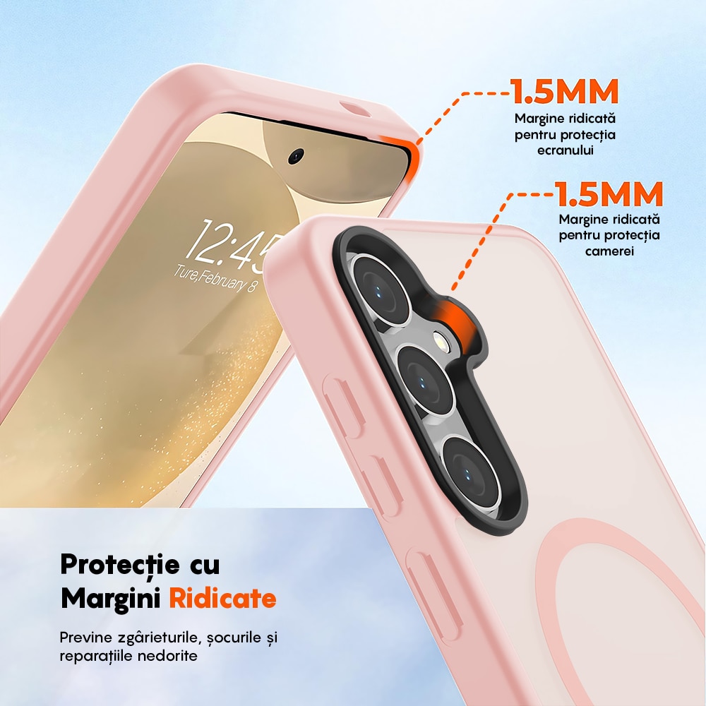 Husa compatibila cu Incarcare Magsafe pentru Samsung Galaxy S25, CASEY STUDIOS™, de Protectie, Slim, pentru Incarcare Wireless, Margini Ridicate pentru Protectia Ecranului si a Camerelor, Roz