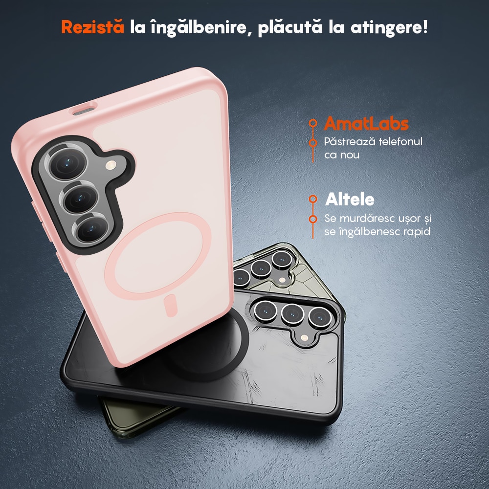 Husa compatibila cu Incarcare Magsafe pentru Samsung Galaxy S24 Plus, CASEY STUDIOS™, de Protectie, Slim, pentru Incarcare Wireless, Margini Ridicate pentru Protectia Ecranului si a Camerelor, Roz
