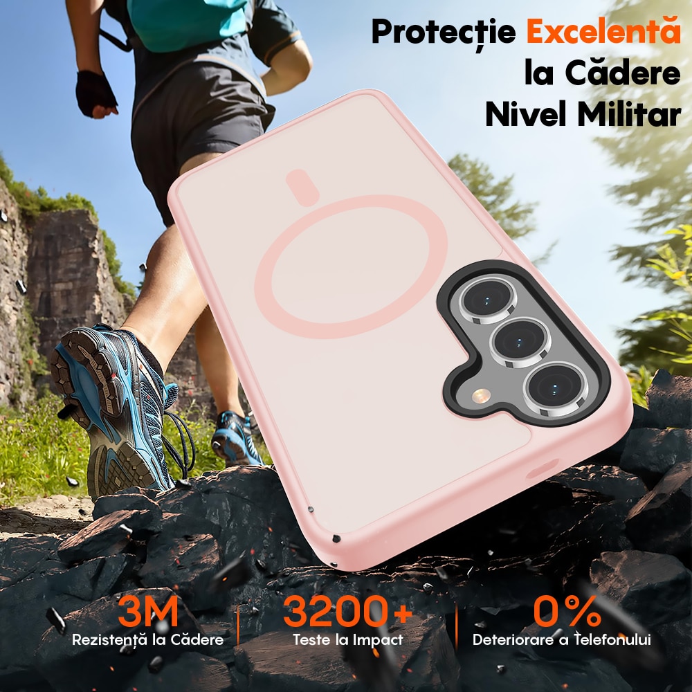 Husa compatibila cu Incarcare Magsafe pentru Samsung Galaxy S24 Plus, CASEY STUDIOS™, de Protectie, Slim, pentru Incarcare Wireless, Margini Ridicate pentru Protectia Ecranului si a Camerelor, Roz