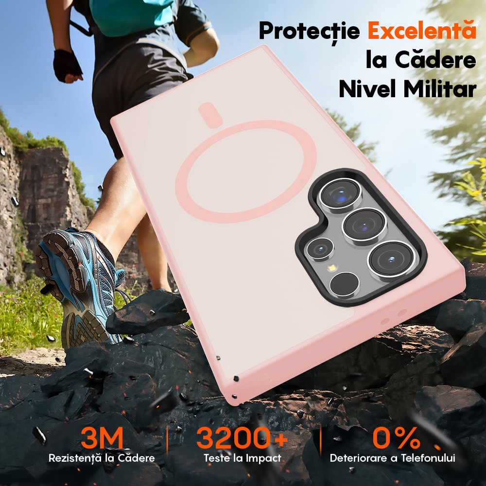 Husa compatibila cu Incarcare Magsafe pentru Samsung Galaxy S24 Ultra, CASEY STUDIOS™, de Protectie, Slim, pentru Incarcare Wireless, Margini Ridicate pentru Protectia Ecranului si a Camerelor, Roz