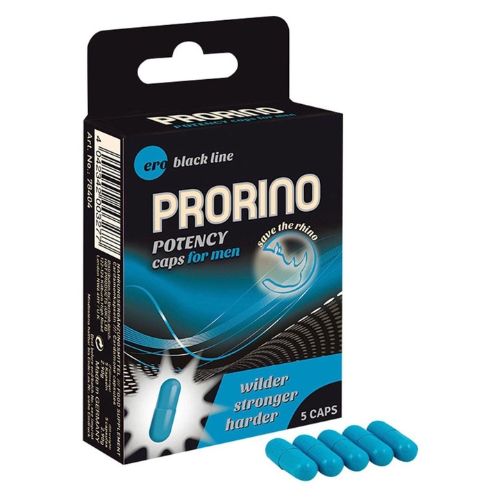 Supliment alimentar Ero - PRORINO Men Black Line, pentru imbunatatirea performantei sexuale, 5 buc