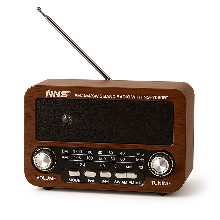 Radio portabil Bla Bla Foam, retro lemn, Bluetooth, lanterna LED, MP3, FM/AM/SW