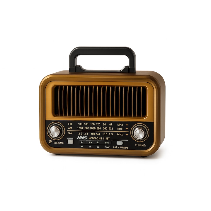 Radio portabil vintage, Bla Bla Foam, Bluetooth, FM/AM/SW, MP3 Player, baterie reincarcabila