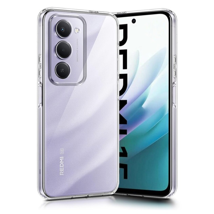 TPU калъф High Clear за Xiaomi Redmi 15 4G/5G, диамантен дизайн, лек калъф тип броня, абсорбиране на удари, уникална дълготрайна технология против пожълтяване, прозрачен