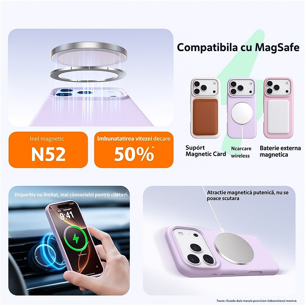 Husa silicon pentru iPhone 17, compatibila MagSafe, protectie camera, butoane dintr-o singura piesa