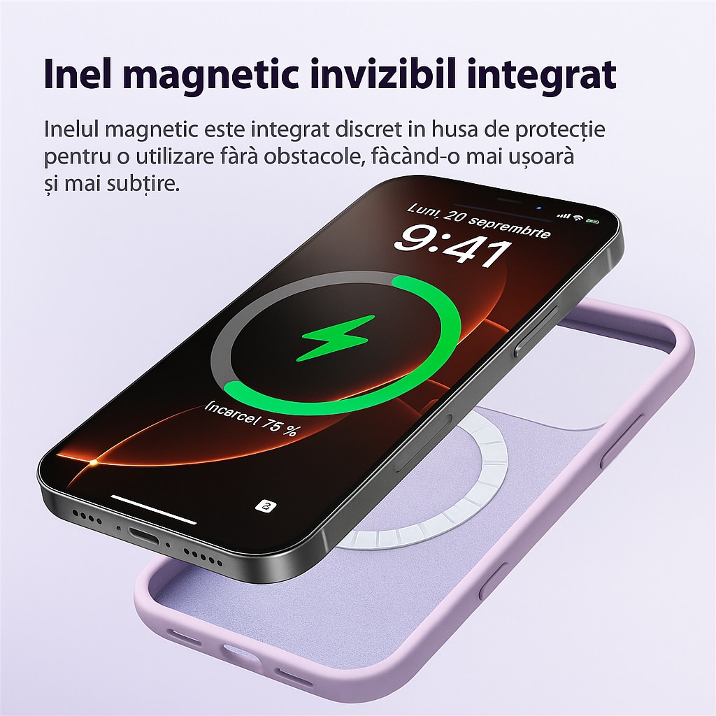 Husa silicon pentru iPhone 17, compatibila MagSafe, protectie camera, butoane dintr-o singura piesa