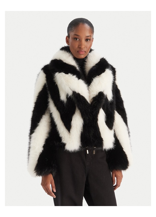 Geaca de dama Yes London, blana artificiala, negru, alb