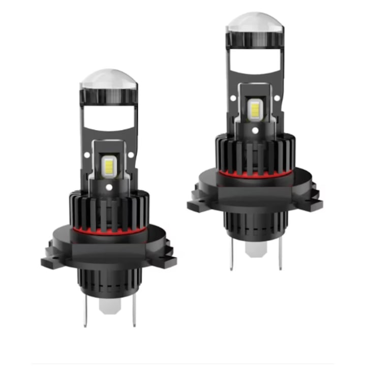 Becuri Led H4 cu lupa 2 faze pro set becuri 280w 12V 6500k 300% brightness INELAG