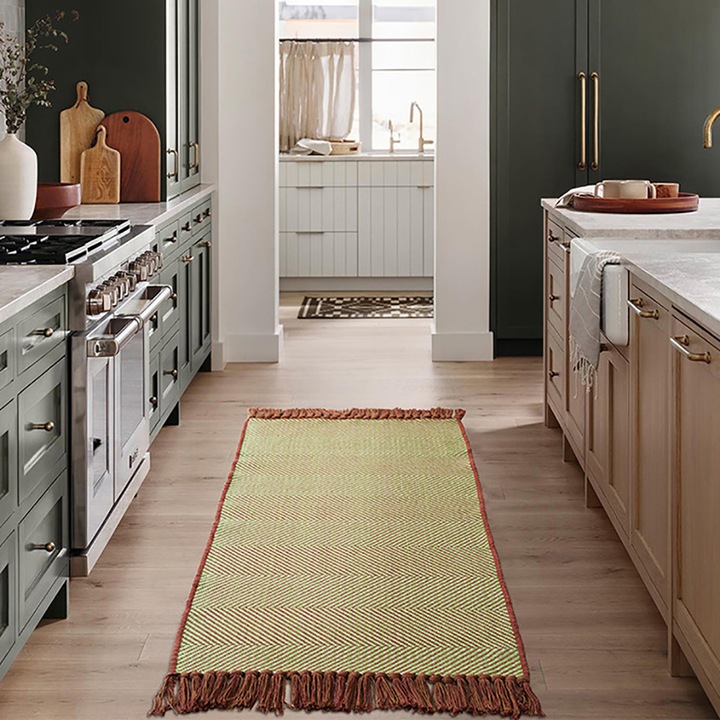 Covor reversibil din amestec de bumbac, verde-rosu, 60x90cm