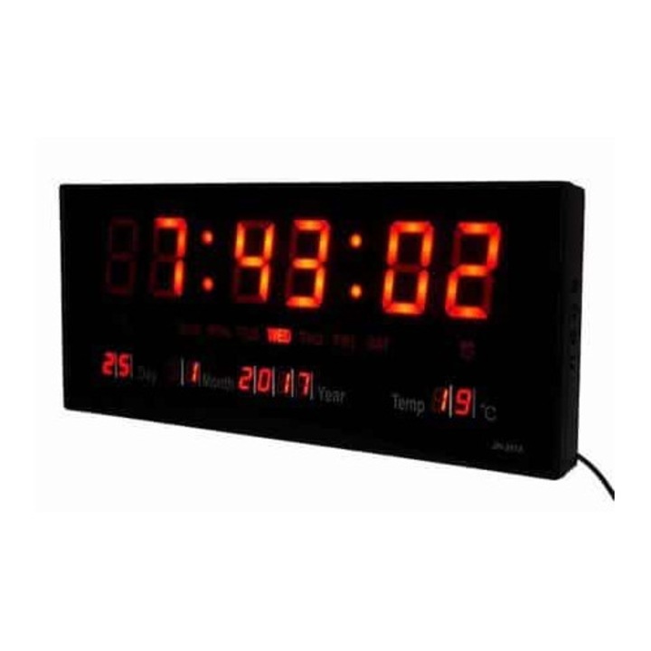 Ceas LED perete Tea Sports, roșu, 36x15cm, funcții de alarmă și temperatură