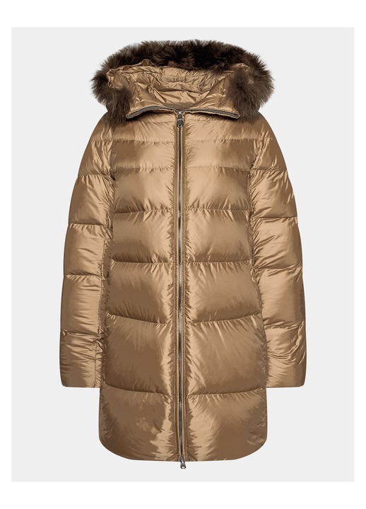 Geaca de puf dama, HETREGO, fermoar, maro/bej, poliamida