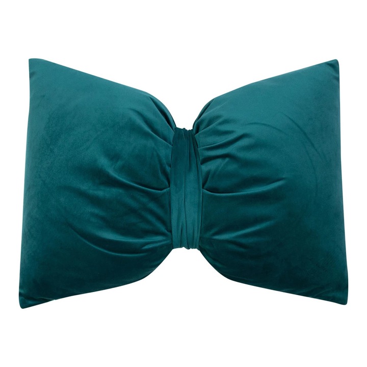 Perna decorativa din catifea, Verk Group, 40 × 60 cm, cu funda, Verde, design modern