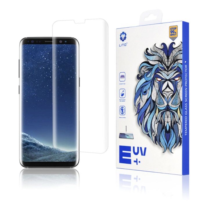 Folie de protectie display Lito compatibila cu Samsung Galaxy S9 G960 / S8 G950, UV Glue, 3D, Sticla Securizata, Transparent