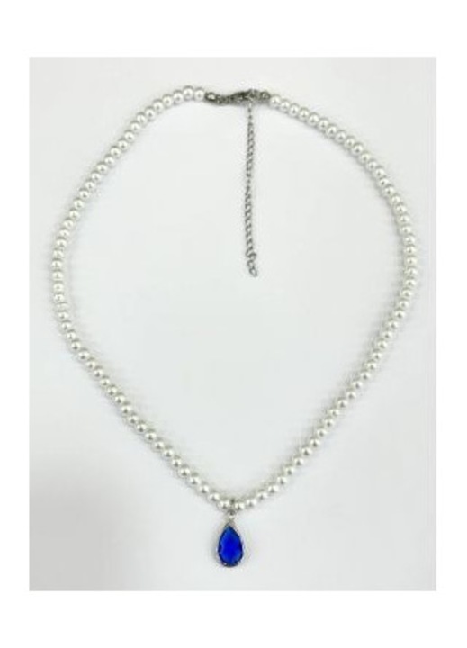 Colier dama, Kostibas Fashion, perle/sticla, albastru/alb