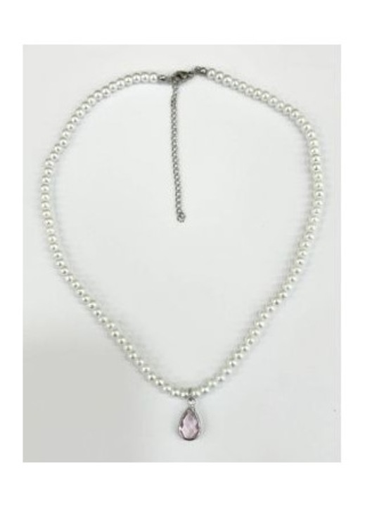 Colier dama, Kostibas Fashion, perle/sticla, alb/roz