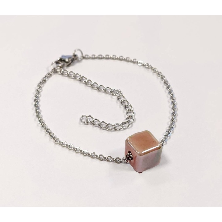 Bratara dama, Kostibas 2013-866AW, otel/ceramica roz-verde, set