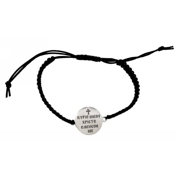 Bratara cu mesaj religios ''Doamne Iisuse Hristoase, miluieste-ma'', Kostibas 1559-501, otel, argintiu/negru