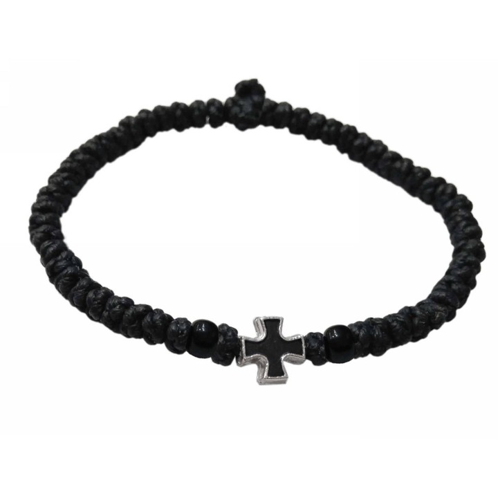 Bratara Kostibas, model bisericesc, margele de rugaciune, neagra
