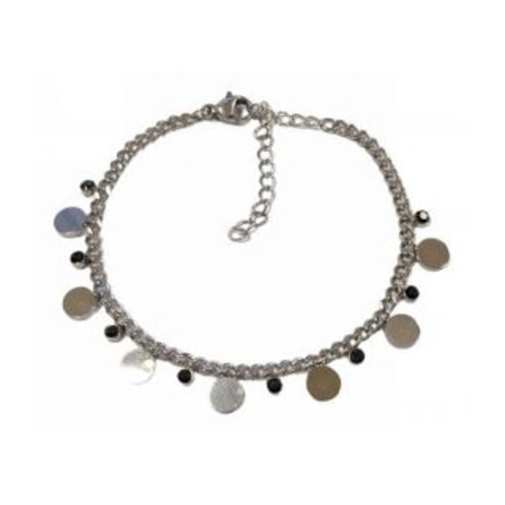 Bratara dama, Kostibas, otel, cu motiv rotund, argintiu